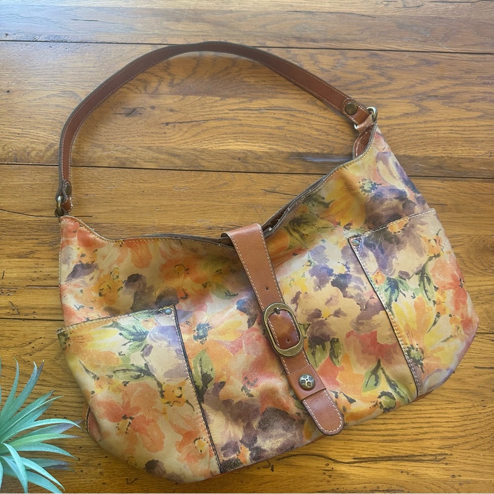 Patricia Nash Large Floral Italian Leather Hobo Shoulder Bag